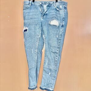 ASOS Men's Distressed Patchwork Light Blue Denim Jeans - Size 34/30
